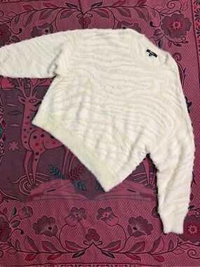 Cream Fuzzy Crewneck Sweater - Soft Textured Knit